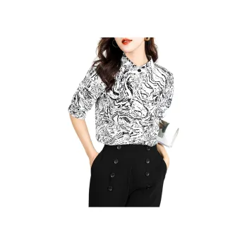 Wbwq Shirt Women's Black And White Floral
