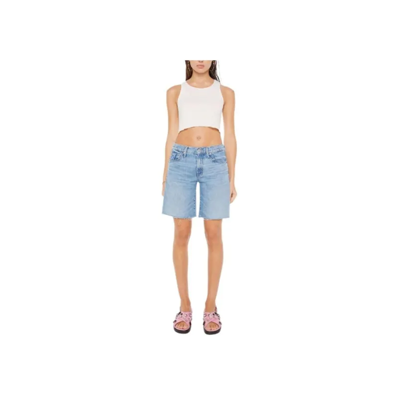 MOTHER Undercover Raw Cut Edge Denim Shorts-2