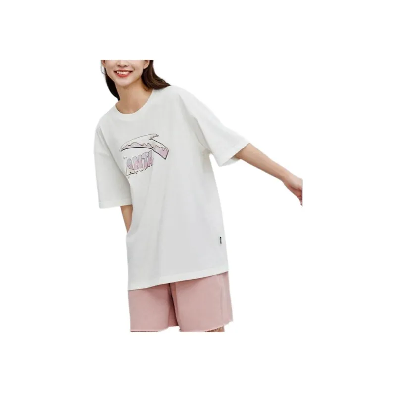 Anta Drop Shoulder Sleeve T Shirt Women's Ivory White-2