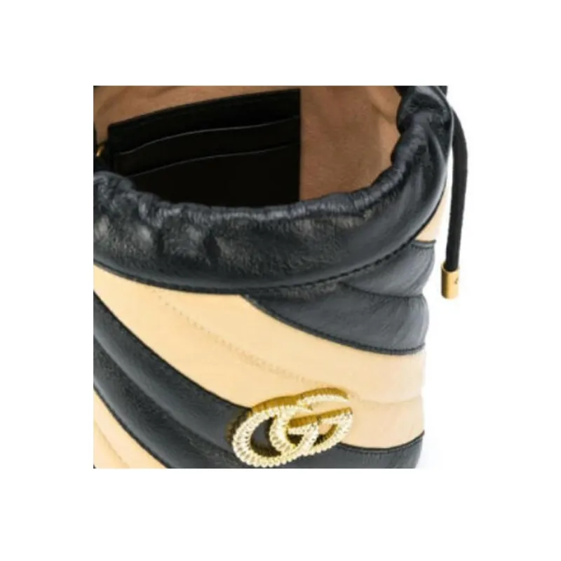 GUCCI GG Marmont Leather Bucket Bags Shoulder Bag Crossbody Bag Handbag Mini Women's Black/Beige-4