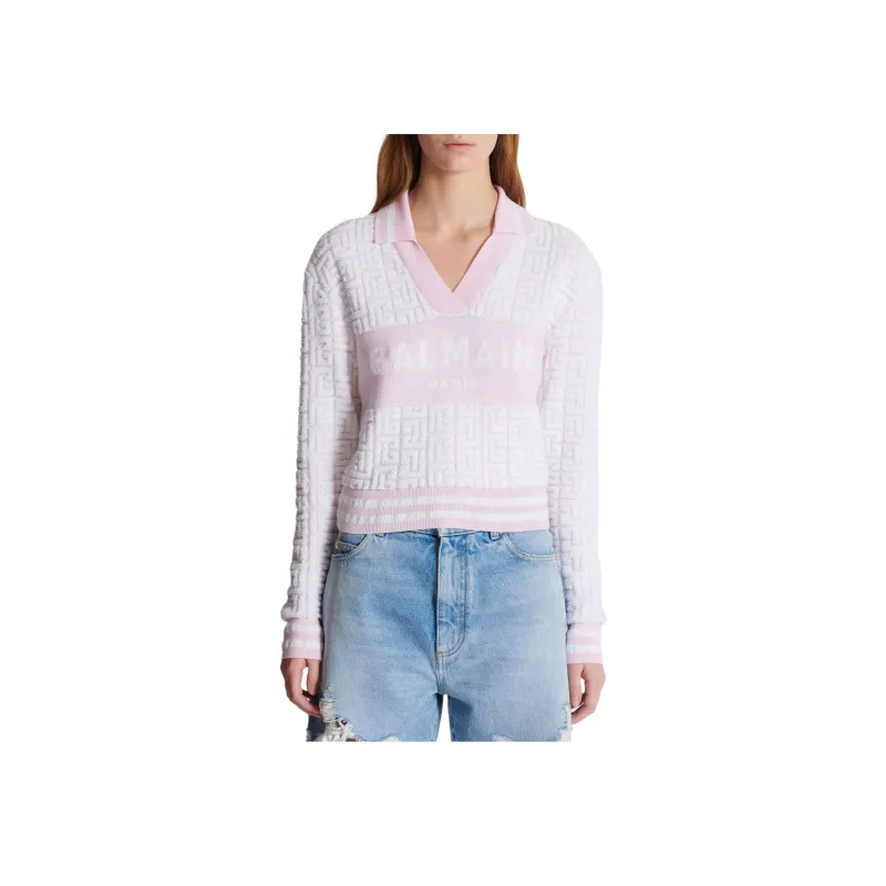 BALMAIN Pb Monogram Jacquard Knit Polo Shirt-2