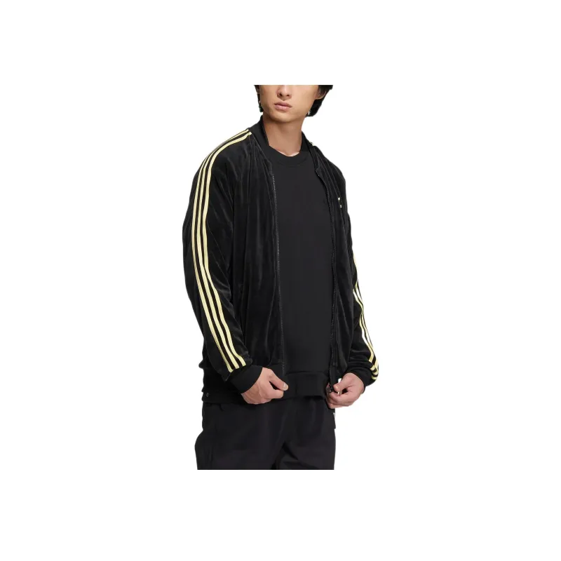 adidas originals Men's Velour Stripe Logo Zip Jacket Black-3