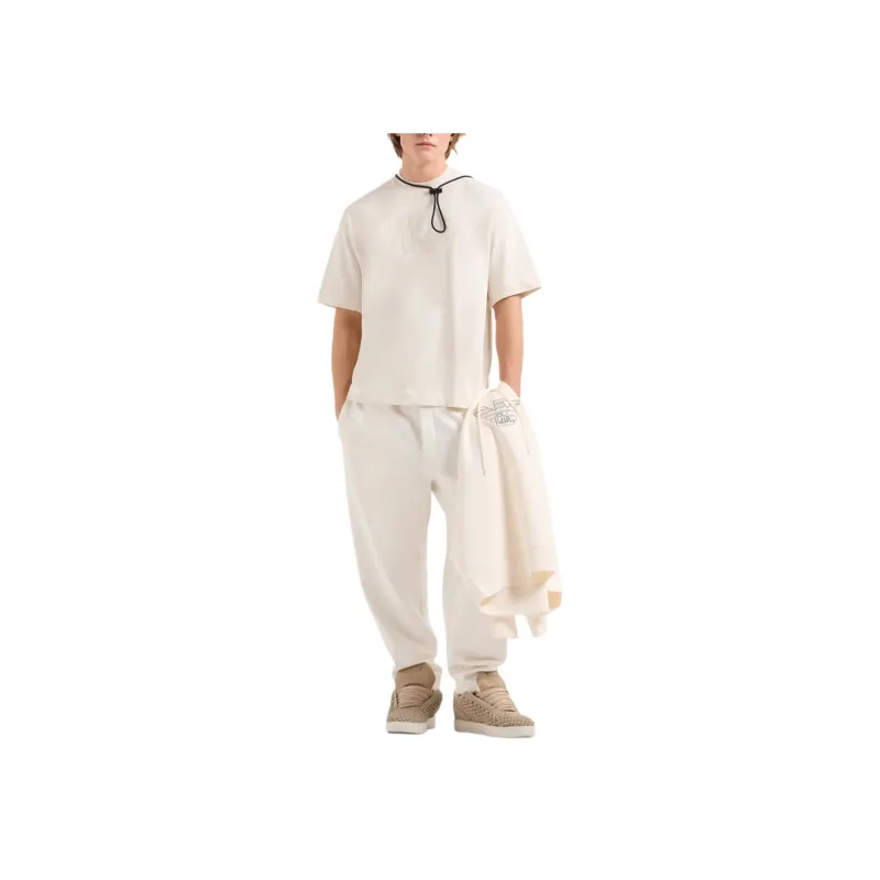 EMPORIO ARMANI Solid Color Logo Crew Neck Loose Fit Short Sleeved T Shirt T Shirt Men's Vanilla White-1