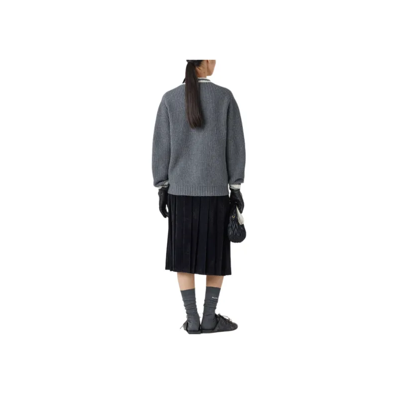 MIU MIU Silk Cashmere Cardigan Slate Grey-2