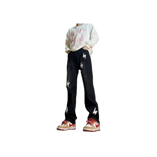 MGXEK 블랙 남녀공용 청바지