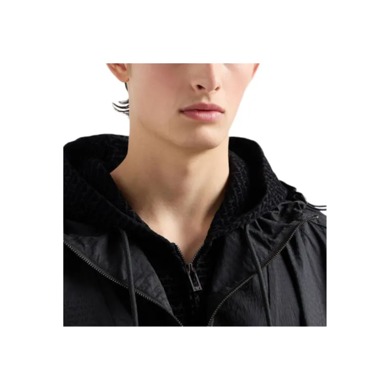 EMPORIO ARMANI Double jersey Hooded Zip up Sweatshirt With All over Flocked Lettering-2