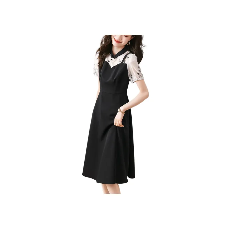 Mo Han Yi Mei Short Sleeved Dress Women's Black-0