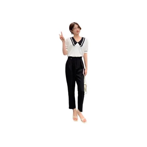 DEAR DEER PUFF 파란 바지 여성 캐주얼 팬츠