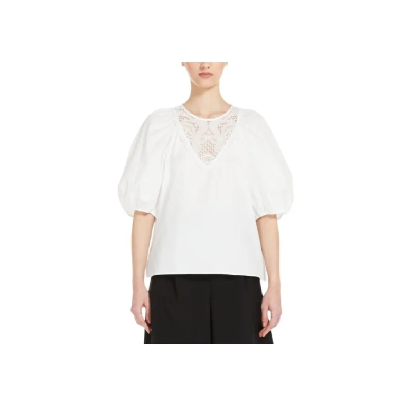 WEEKEND MaxMara Manico Collection Poplin Blouse With Embroidery T-Shirt Women's White-2