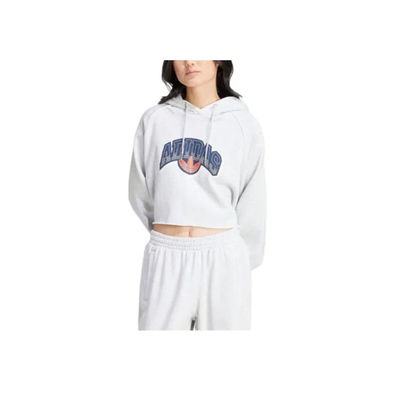 Adidas Originals Cropped Hoodie Sweatshirt Women's Light Heather Gray-3
