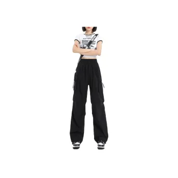 HELEH Casual Pants Solid Color Wide Leg Versatile Quick Dry Parachute Pants Pants For Fall Women's