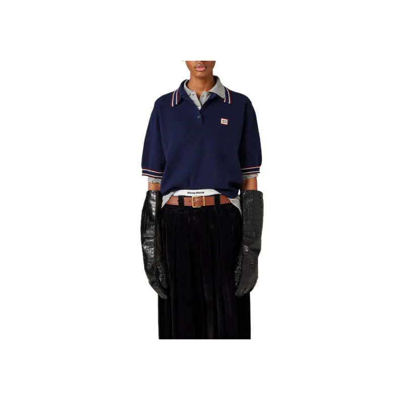 MIU MIU Wool And Cashmere Polo Sweater Navy-1