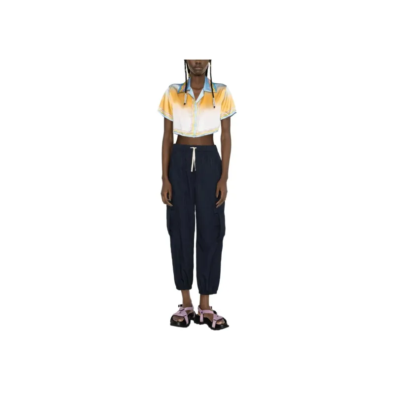 CASABLANCA Cuban Collar Cropped Silk Short-Sleeve Shirt 'La Danse'-2