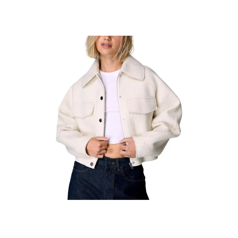NASTY GAL Textured Wool Blend Trucker Jacket Jackets Coats Women's Cream-0