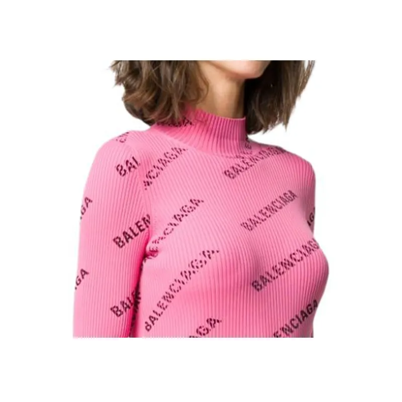 Balenciaga Printed Ribbed Knit Dress Pink-4