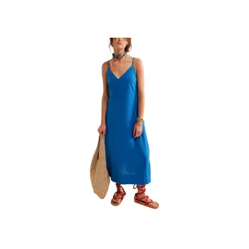 FREE PEOPLE Emmers Linen Midi Slip Dresses Women's Lake Victoria/Victoria Lake Color