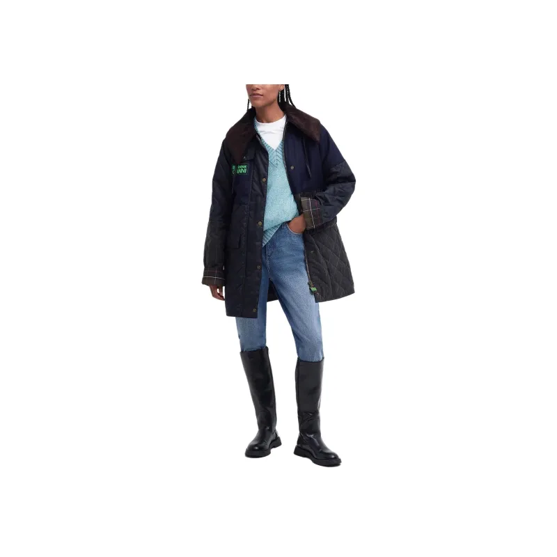 BARBOUR x GANNI Collaboration Short Burghley Quilted Wax Jacket Jackets Coats Women's Dark Blue-1