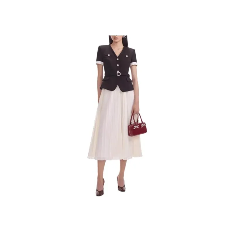 Self-portrait Short-Sleeved Dresses Women's Black White Color Blocking-3
