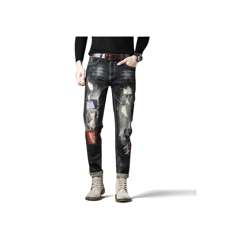 FAIRWHALE Jeans Spring Summer Unisex Patch Black-4