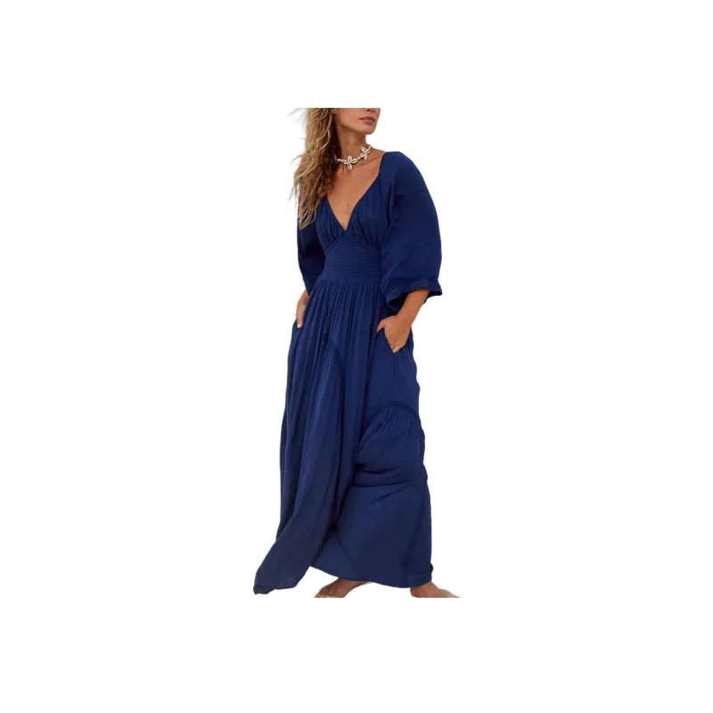FREE PEOPLE Dixie Maxi Long-Sleeved Dresses Women's Twilight Blue-0