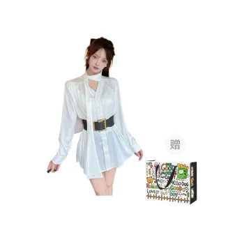 OURUOKE Long Sleeved Dresses Women's White