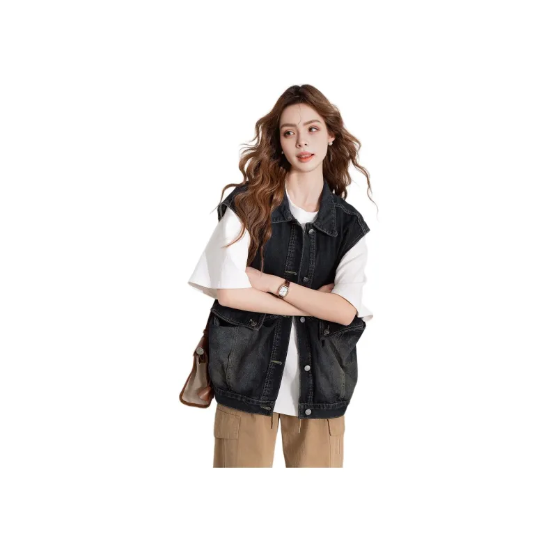FAWENXIANGZI Vests Women's Blue Black-0