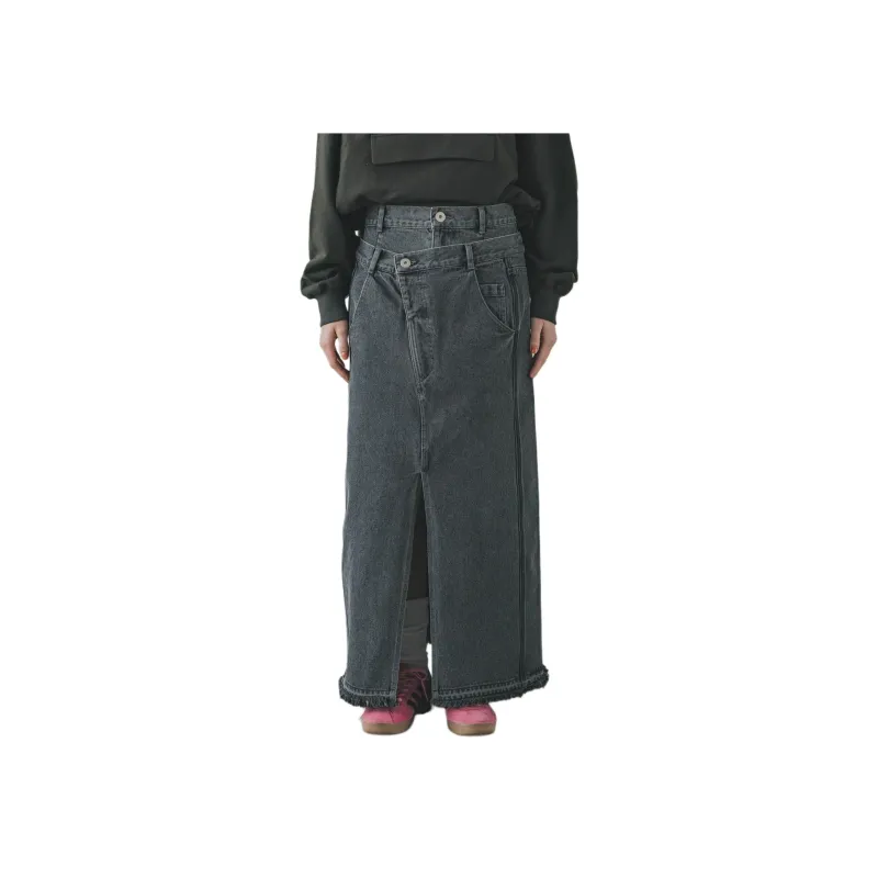 PUBLIC TOKYO Denim Long Skirt Women's Black-0