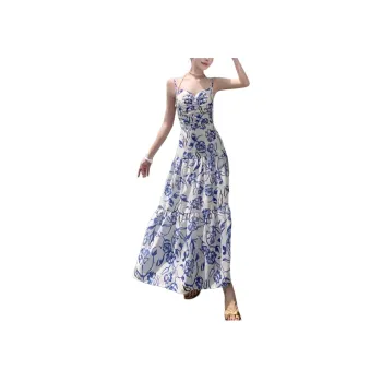 Wbwq Slip Dress Women's Blue And White Porcelain