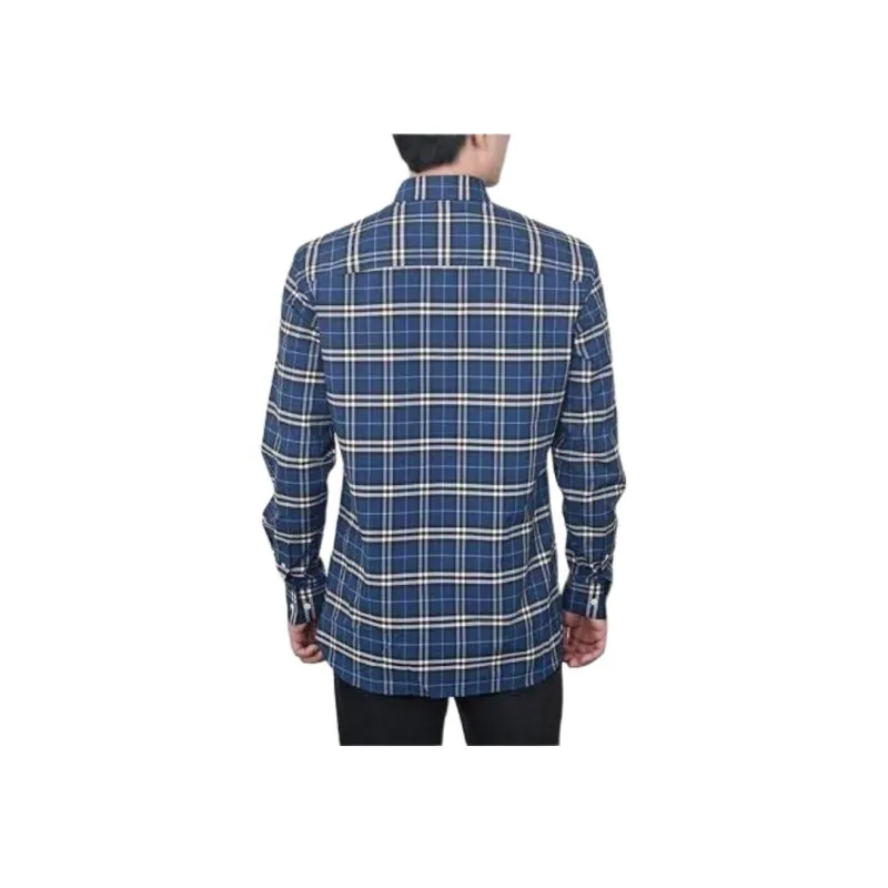 Burberry Men Grid Collar Button-Down Long Sleeve Shirt Blue-4