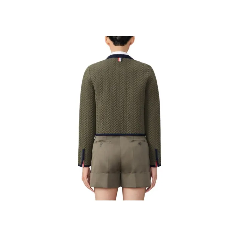 THOM BROWNE Herringbone Quilted jacquard Cardigan-4