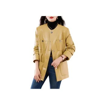 Yi Mengyuan Leather Jacket Women's Ginger Yellow