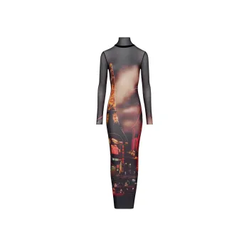 Jean Paul Gaultier Pigalle print Tulle Maxi Dress