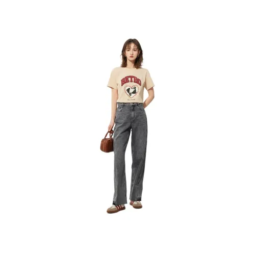 DESIGNICE 데님 그레이 여성 청바지