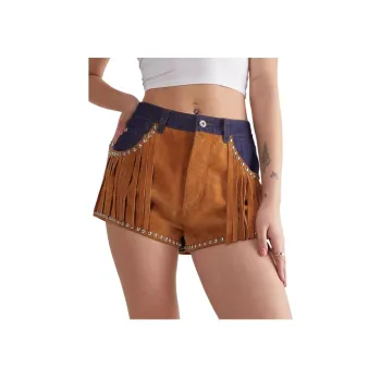 NASTY GAL Denim Suede Mix Short Denim Shorts Women's Multicolor