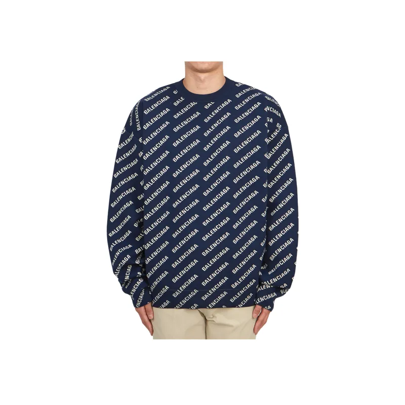 Balenciaga Allover Logo Printed Crewneck Knit Jumper-8