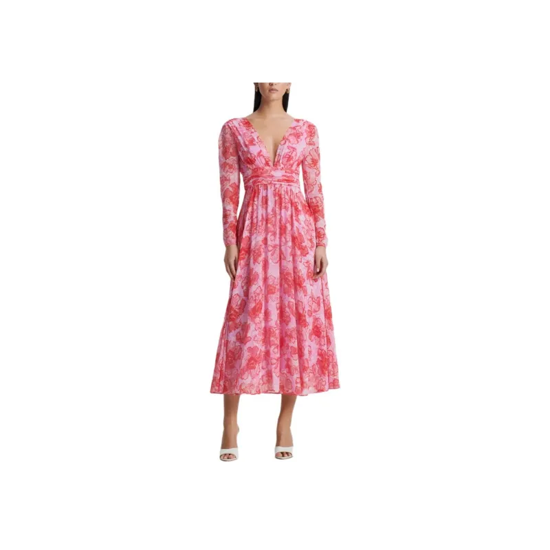 SCANLAN THEODORE Silk Georgette Peony Print Dress Long-Sleeved Dresses Women's Pink/Pink-1