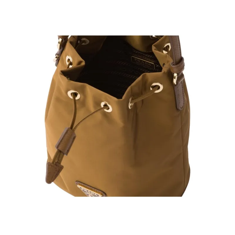 PRADA Re-Edition Fabric With Leather Bucket Bag Handbag Shoulder Bag Crossbody Bag Mini Women's Wooden Brown-3
