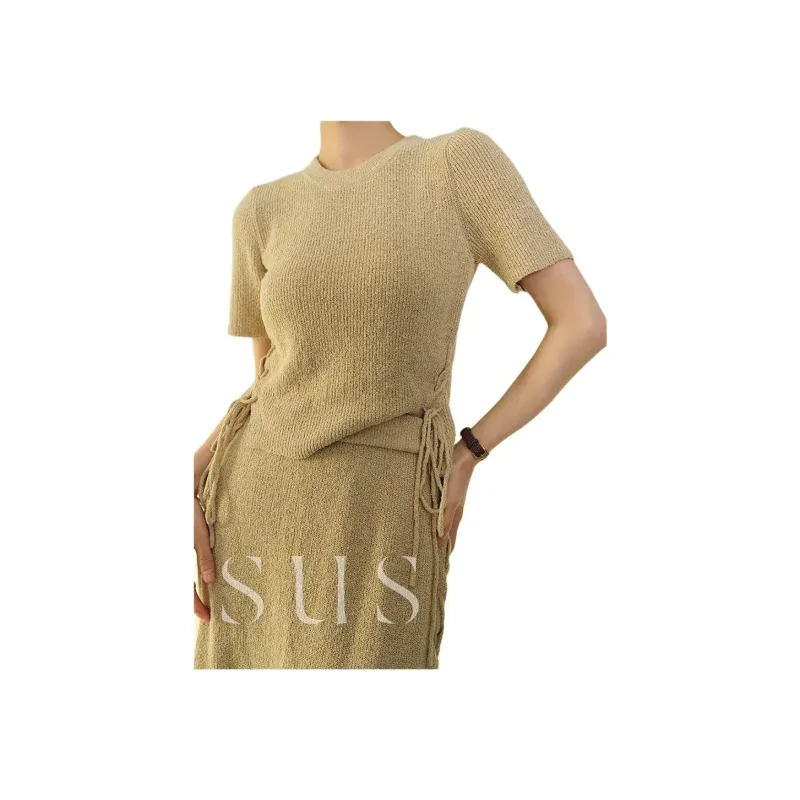 SHUXI Knit Long Skirts Women's Wheat Yellow Sugar-1