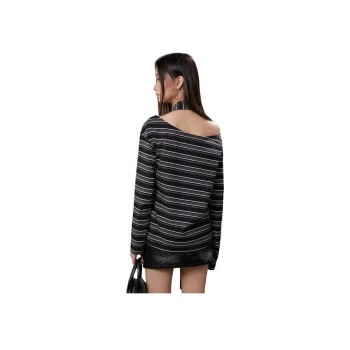 UNIFREE T-Shirt Women's Black Gray Stripes
