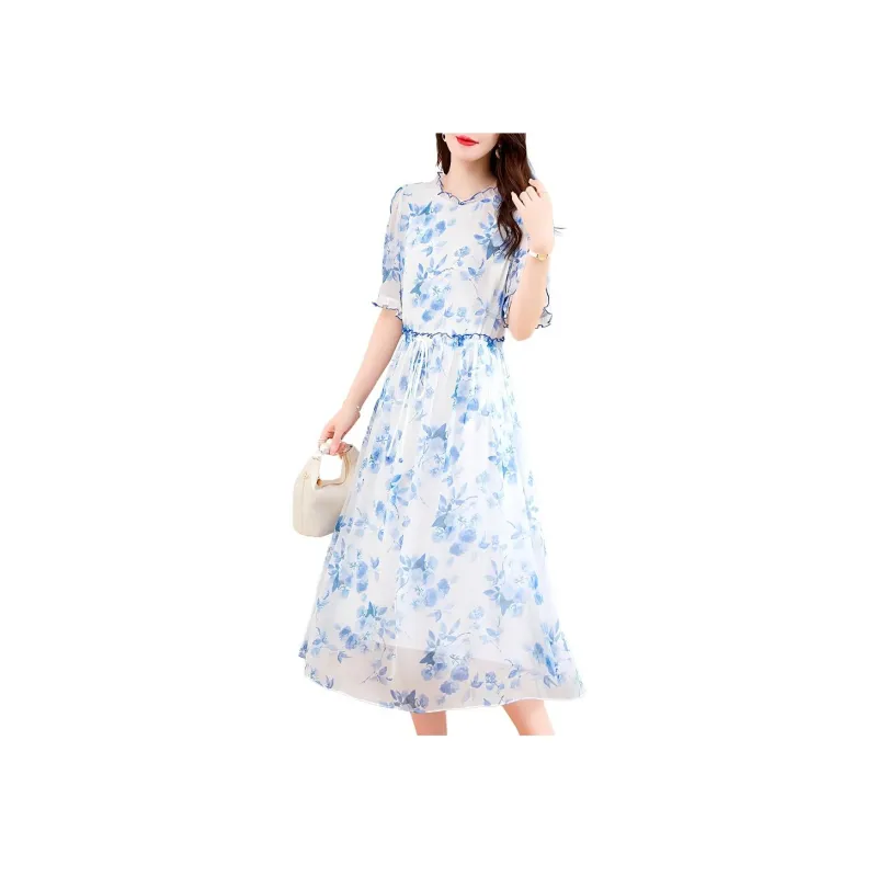 Ink Beauty Short Sleeved Dresses Women's Blue-1