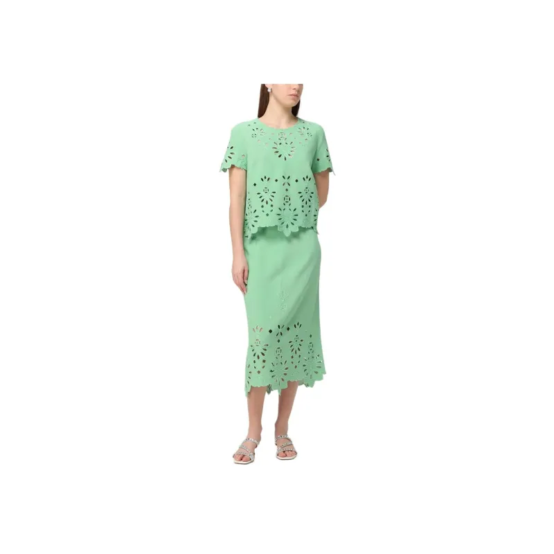 ERMANNO SCERVINO Openwork Crewneck Cropped Blouse-3