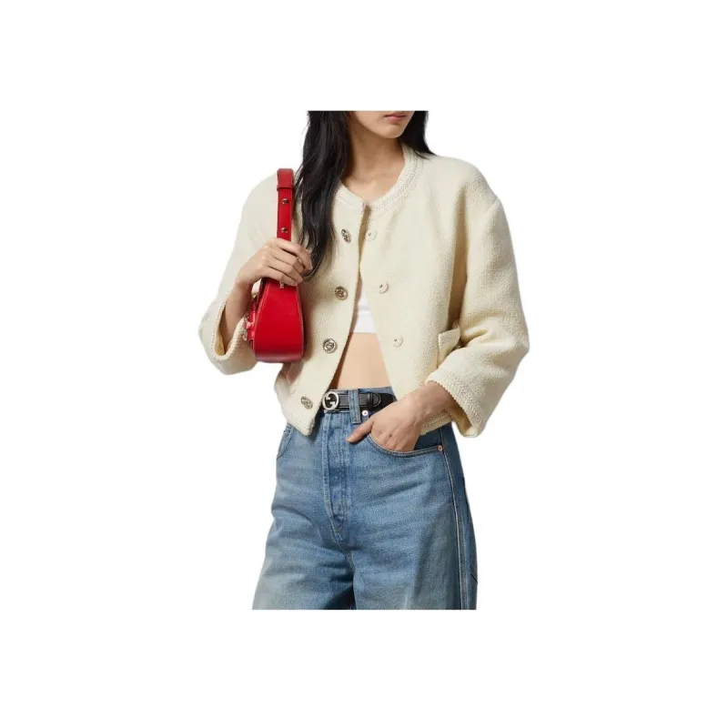 GUCCI Button Up Cropped Tweed Blazer-1