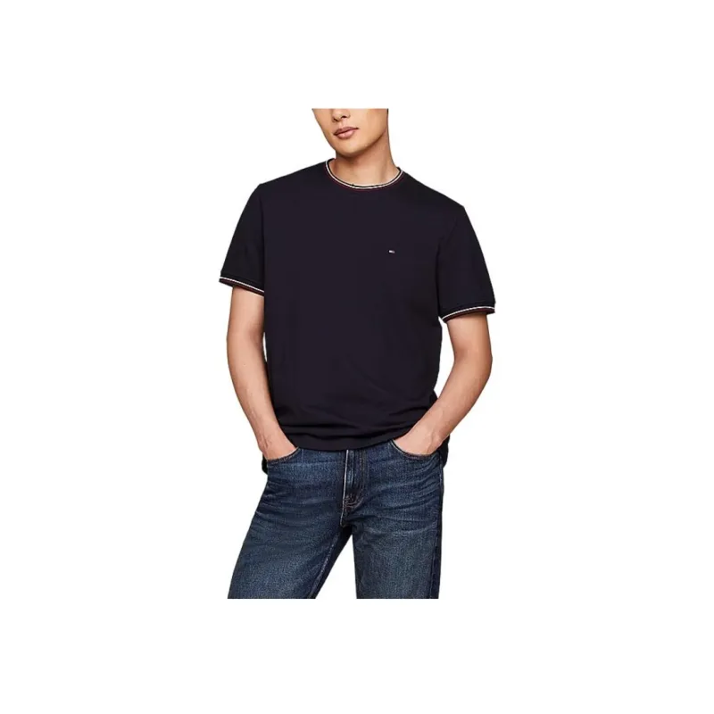 Tommy Hilfiger Signature Tipped T Shirt Men's Marine Blue-3