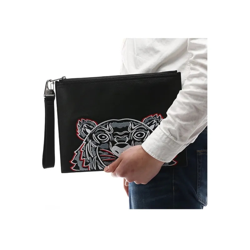 KENZO Cow Leather Clutch Men's Black-3