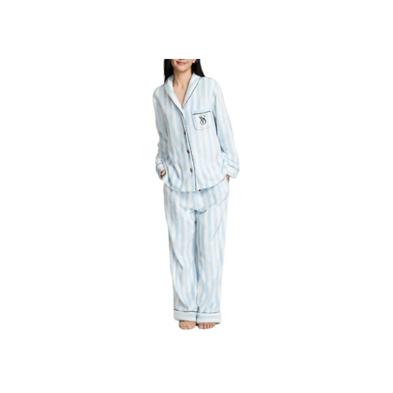 Victoria's Secret 24 Big Show Collection Home Vacation Collection THE MIX Pajama Set Women's Aqua Stripes-1