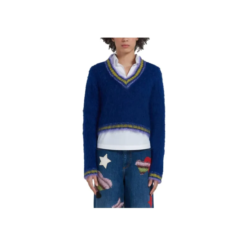 MARNI Long Sleeve V Neck Sweater 'Royal'-2