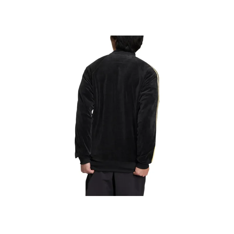 adidas originals Men's Velour Stripe Logo Zip Jacket Black-1