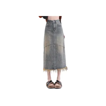 Rose Denim Long Skirts Women's Nostalgic Blue