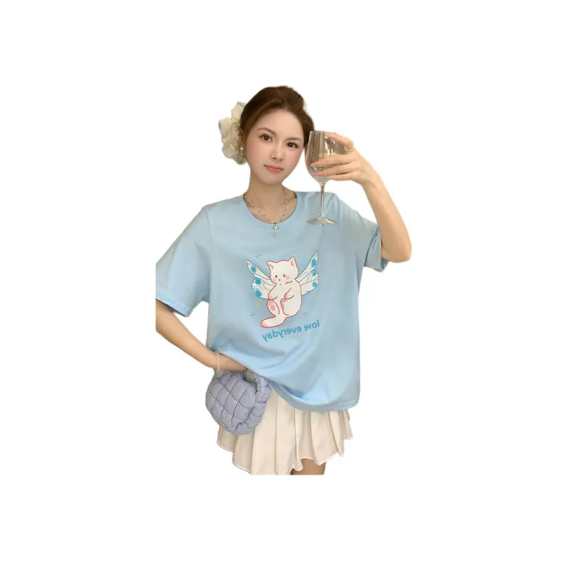 Mu Xiao Xin T Shirt Women's Light Blue Angel Kitten T Shirt-2