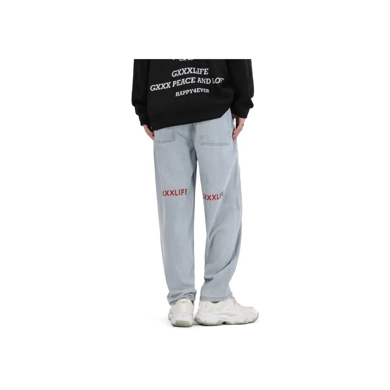 GXXX Fall And Winter Style Straight Fit Jeans Unisex-4
